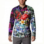 Personalized Essendon Football Bombers Button Sweatshirt Tropical Hibiscus Flowers - Pacific Fusion Style