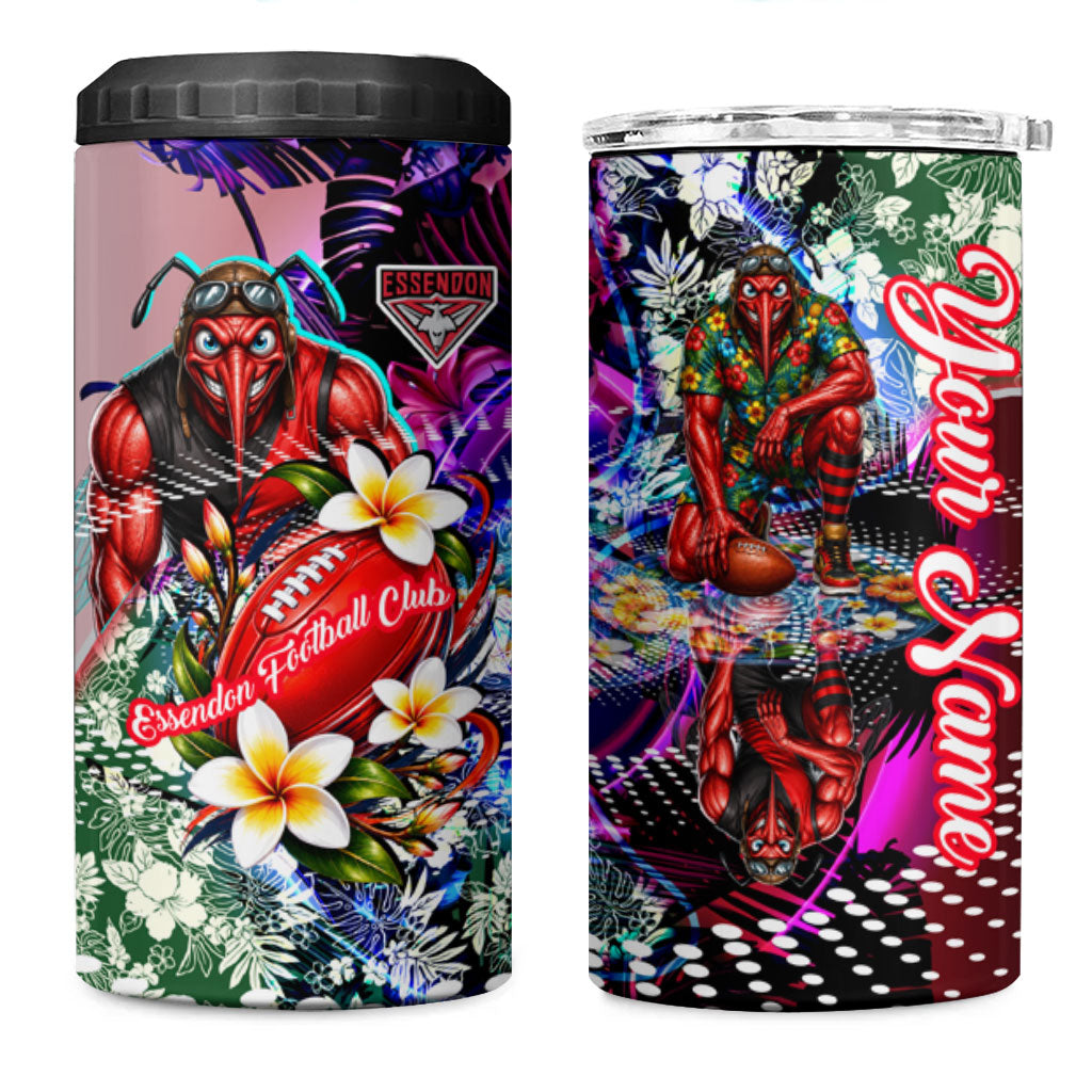 Personalized Essendon Football Bombers 4 in 1 Can Cooler Tumbler Tropical Hibiscus Flowers - Pacific Fusion Style