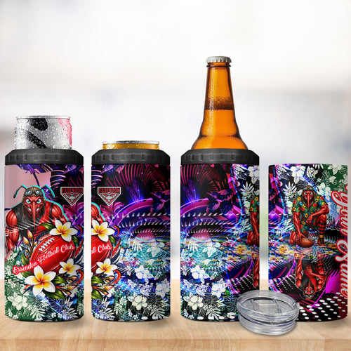 Personalized Essendon Football Bombers 4 in 1 Can Cooler Tumbler Tropical Hibiscus Flowers - Pacific Fusion Style