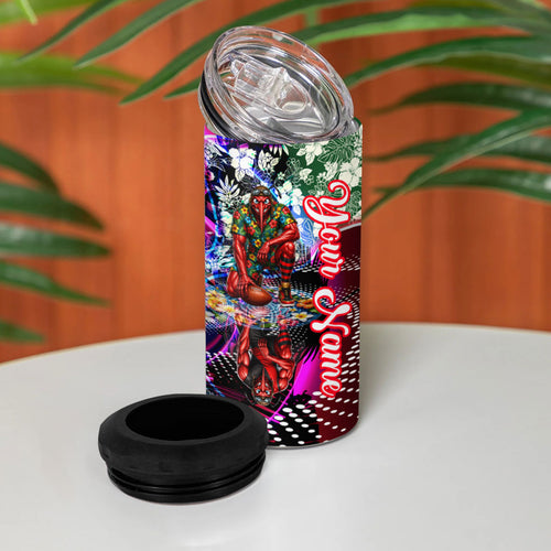 Personalized Essendon Football Bombers 4 in 1 Can Cooler Tumbler Tropical Hibiscus Flowers - Pacific Fusion Style