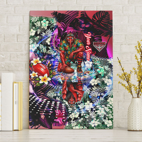 Personalized Essendon Football Bombers Canvas Wall Art Tropical Hibiscus Flowers - Pacific Fusion Style