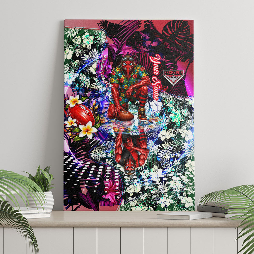 Personalized Essendon Football Bombers Canvas Wall Art Tropical Hibiscus Flowers - Pacific Fusion Style