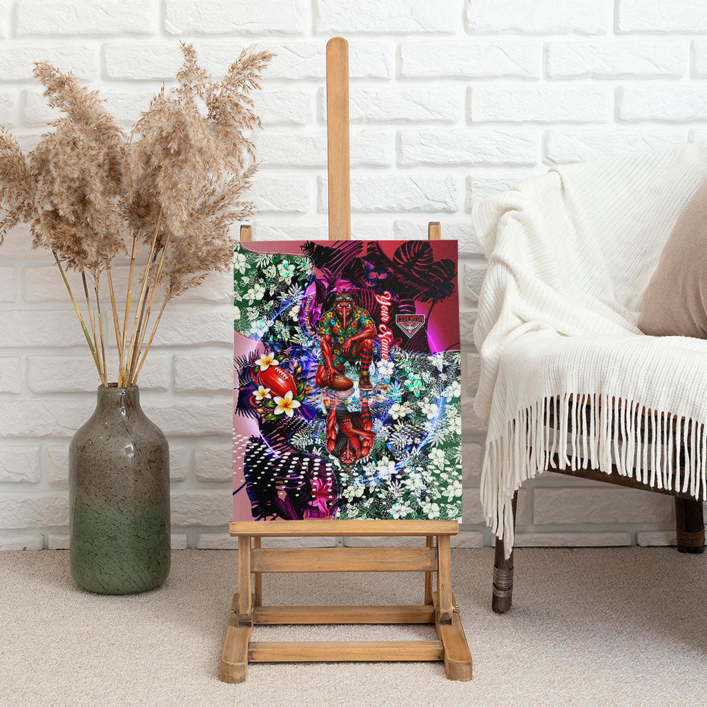 Personalized Essendon Football Bombers Canvas Wall Art Tropical Hibiscus Flowers - Pacific Fusion Style
