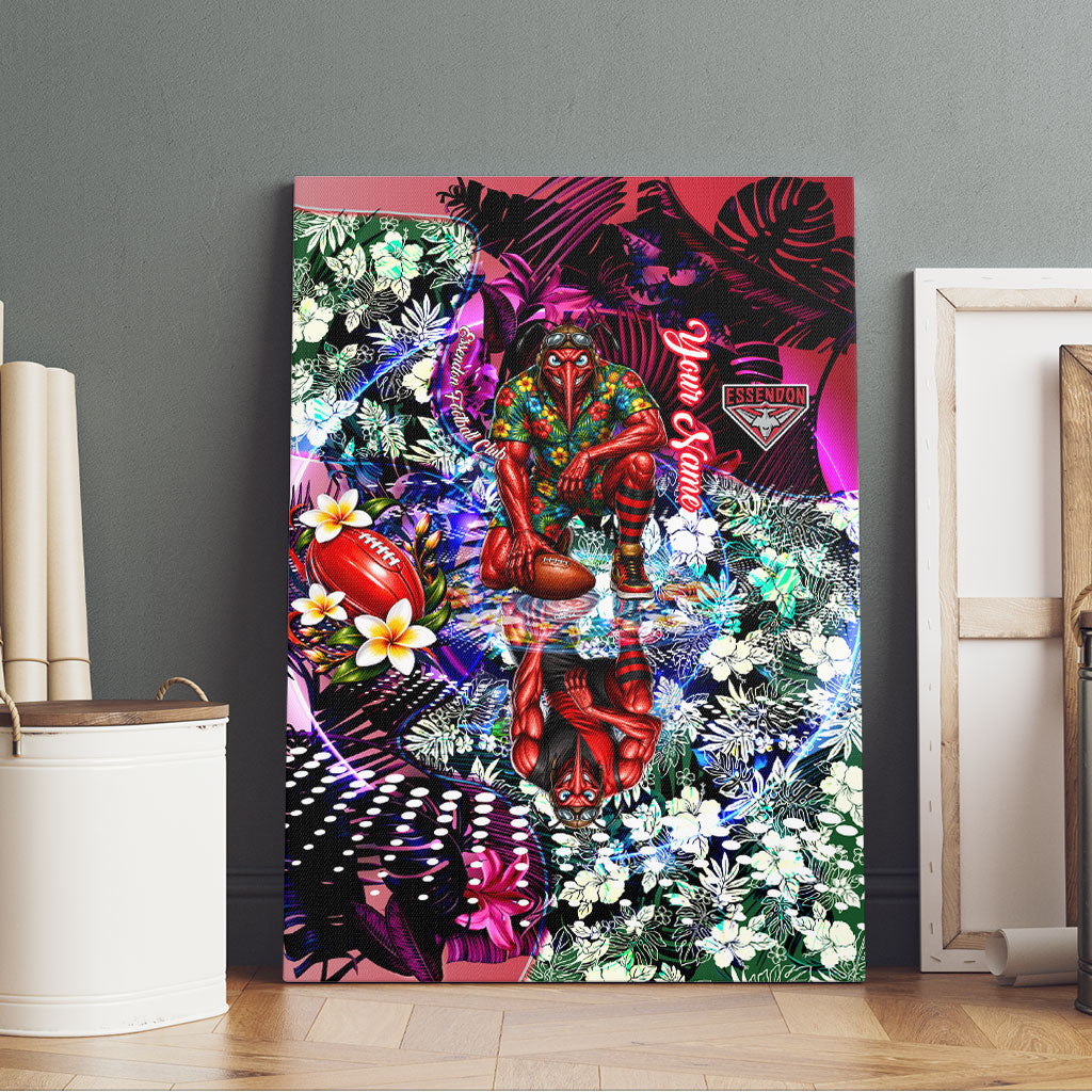 Personalized Essendon Football Bombers Canvas Wall Art Tropical Hibiscus Flowers - Pacific Fusion Style