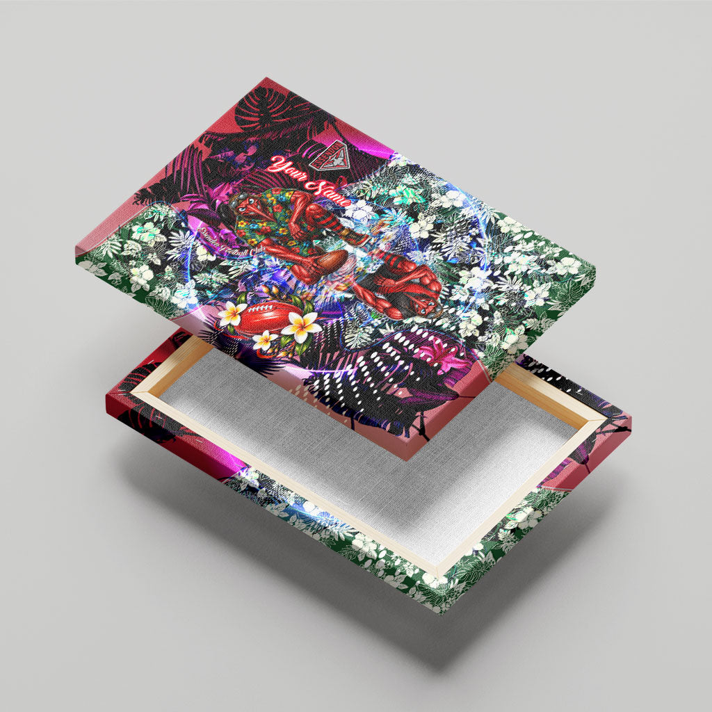 Personalized Essendon Football Bombers Canvas Wall Art Tropical Hibiscus Flowers - Pacific Fusion Style