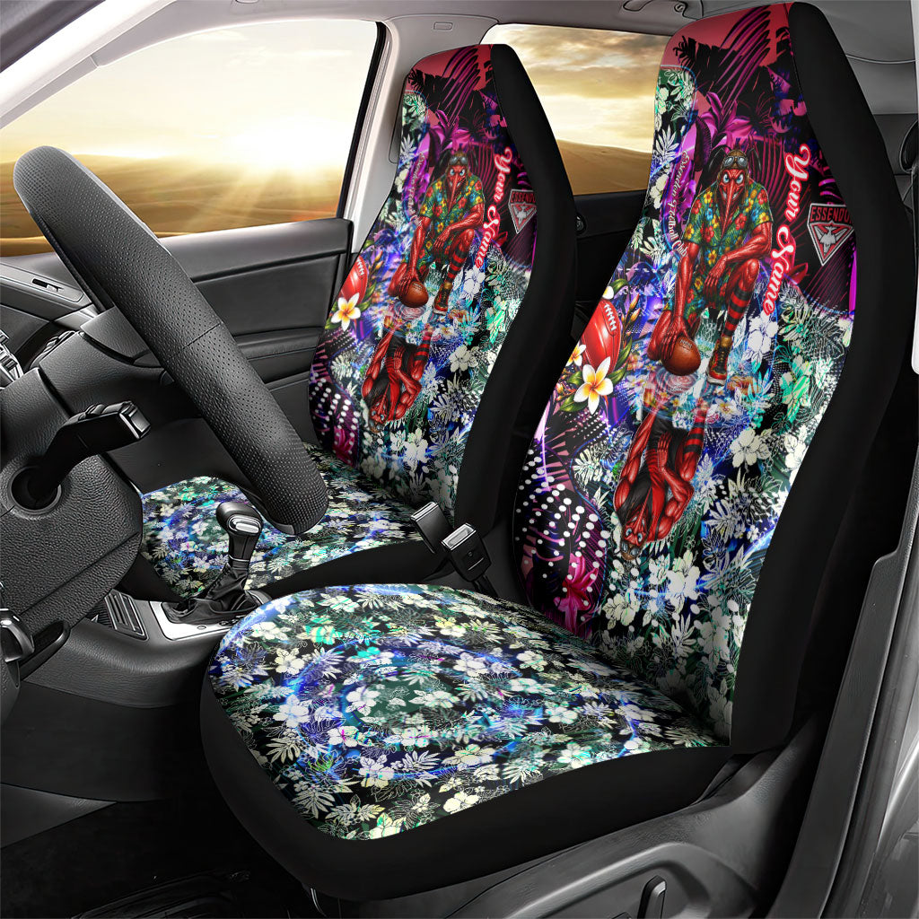 Personalized Essendon Football Bombers Car Seat Cover Tropical Hibiscus Flowers - Pacific Fusion Style