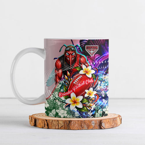 Personalized Essendon Football Bombers Ceramic Mug Tropical Hibiscus Flowers - Pacific Fusion Style