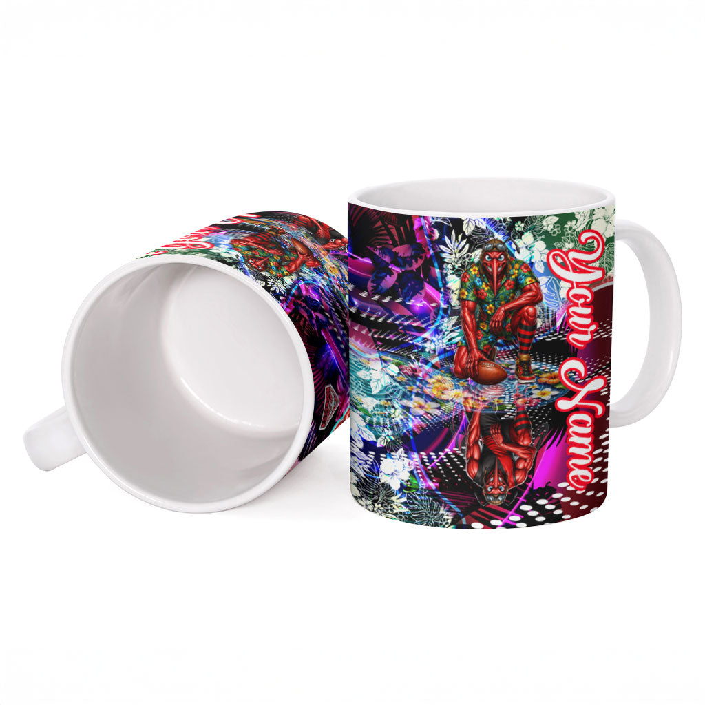 Personalized Essendon Football Bombers Ceramic Mug Tropical Hibiscus Flowers - Pacific Fusion Style