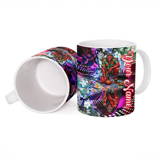 Personalized Essendon Football Bombers Ceramic Mug Tropical Hibiscus Flowers - Pacific Fusion Style
