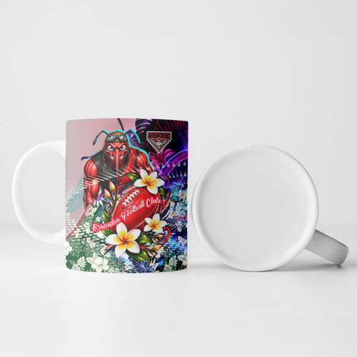 Personalized Essendon Football Bombers Ceramic Mug Tropical Hibiscus Flowers - Pacific Fusion Style