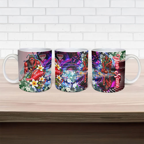 Personalized Essendon Football Bombers Ceramic Mug Tropical Hibiscus Flowers - Pacific Fusion Style