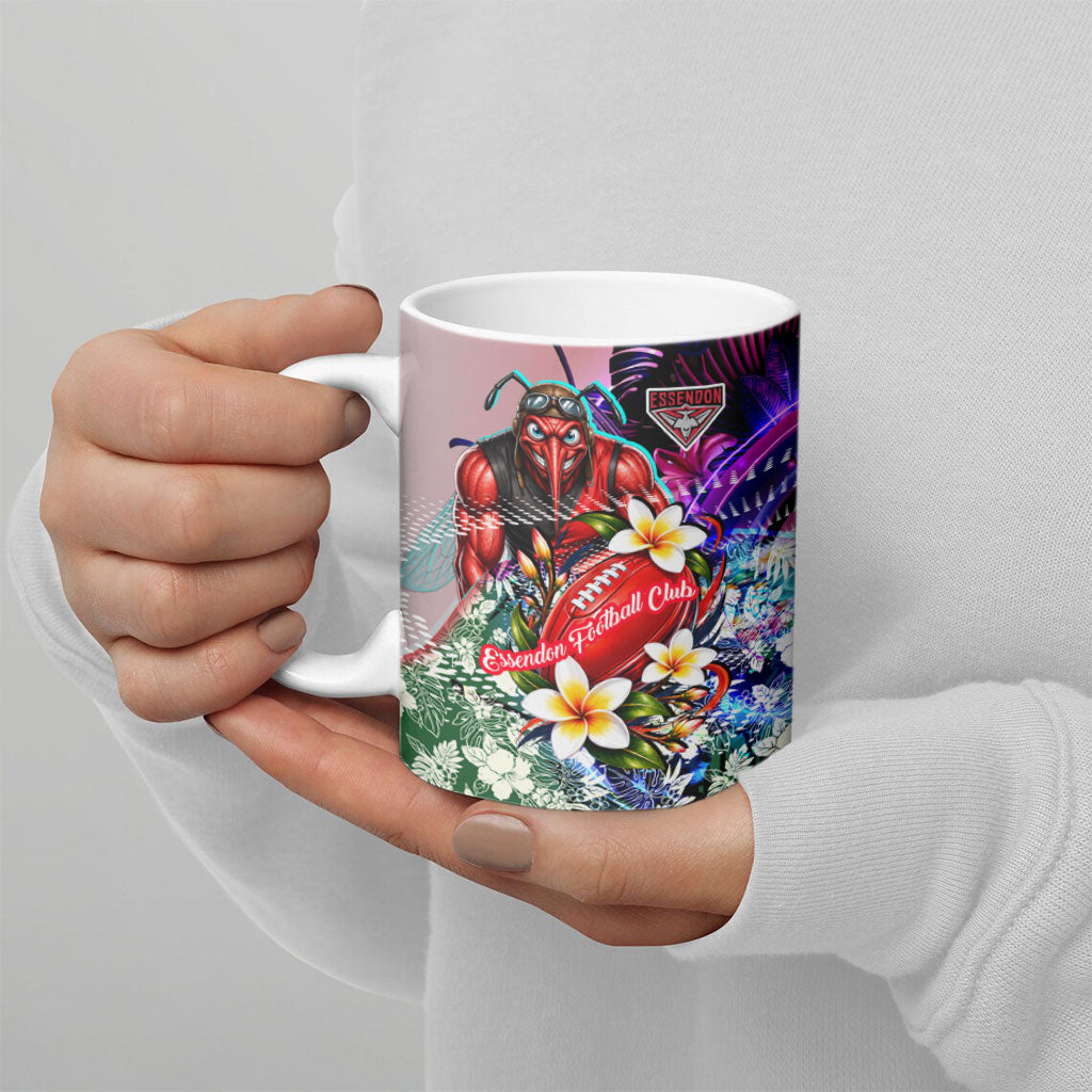 Personalized Essendon Football Bombers Ceramic Mug Tropical Hibiscus Flowers - Pacific Fusion Style