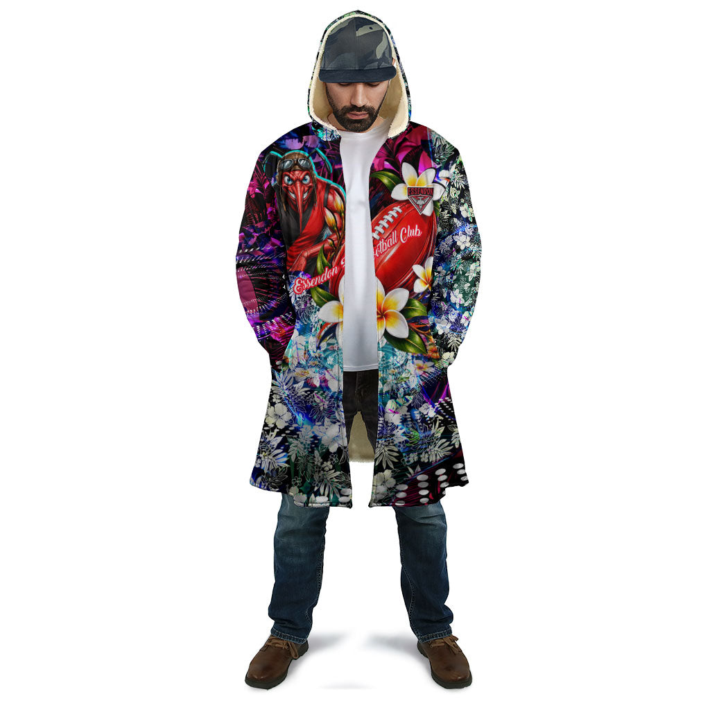Personalized Essendon Football Bombers Cloak Tropical Hibiscus Flowers - Pacific Fusion Style