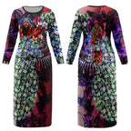 Personalized Essendon Football Bombers Couples Matching Long Sleeve Bodycon Dress and Hawaiian Shirt Tropical Hibiscus Flowers - Pacific Fusion Style