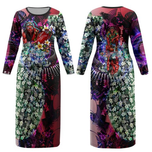 Personalized Essendon Football Bombers Couples Matching Long Sleeve Bodycon Dress and Hawaiian Shirt Tropical Hibiscus Flowers - Pacific Fusion Style