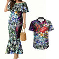 Personalized Essendon Football Bombers Couples Matching Mermaid Dress and Hawaiian Shirt Tropical Hibiscus Flowers - Pacific Fusion Style