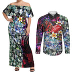 Personalized Essendon Football Bombers Couples Matching Off Shoulder Maxi Dress and Long Sleeve Button Shirt Tropical Hibiscus Flowers - Pacific Fusion Style