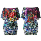 Personalized Essendon Football Bombers Couples Matching Off Shoulder Short Dress and Long Sleeve Button Shirt Tropical Hibiscus Flowers - Pacific Fusion Style