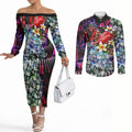 Personalized Essendon Football Bombers Couples Matching Off The Shoulder Long Sleeve Dress and Long Sleeve Button Shirt Tropical Hibiscus Flowers - Pacific Fusion Style