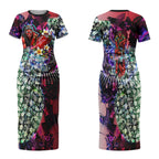 Personalized Essendon Football Bombers Couples Matching Short Sleeve Bodycon Dress and Long Sleeve Button Shirt Tropical Hibiscus Flowers - Pacific Fusion Style