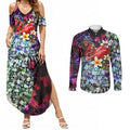Personalized Essendon Football Bombers Couples Matching Summer Maxi Dress and Long Sleeve Button Shirt Tropical Hibiscus Flowers - Pacific Fusion Style