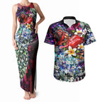 Personalized Essendon Football Bombers Couples Matching Tank Maxi Dress and Hawaiian Shirt Tropical Hibiscus Flowers - Pacific Fusion Style