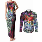 Personalized Essendon Football Bombers Couples Matching Tank Maxi Dress and Long Sleeve Button Shirt Tropical Hibiscus Flowers - Pacific Fusion Style