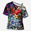 Personalized Essendon Football Bombers Cross Shoulder Shirt Tropical Hibiscus Flowers - Pacific Fusion Style