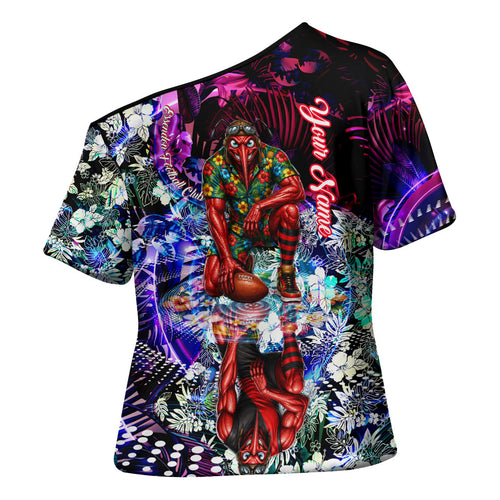 Personalized Essendon Football Bombers Cross Shoulder Shirt Tropical Hibiscus Flowers - Pacific Fusion Style