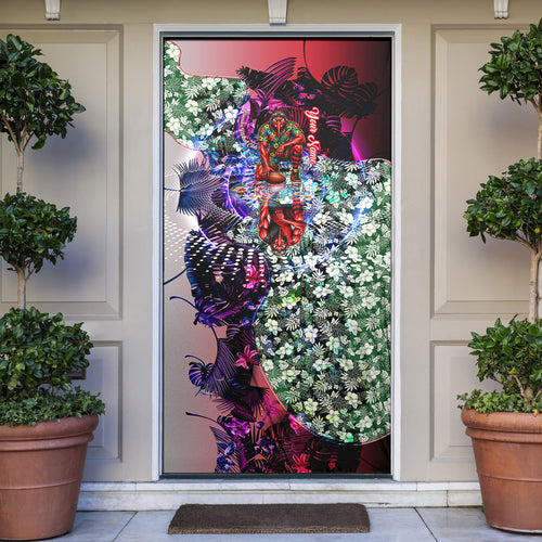 Personalized Essendon Football Bombers Door Cover Tropical Hibiscus Flowers - Pacific Fusion Style