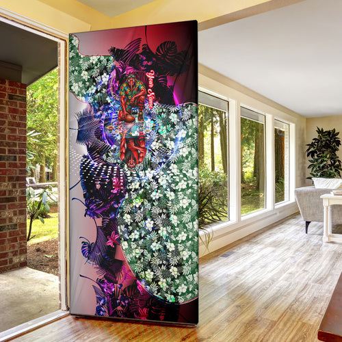 Personalized Essendon Football Bombers Door Cover Tropical Hibiscus Flowers - Pacific Fusion Style