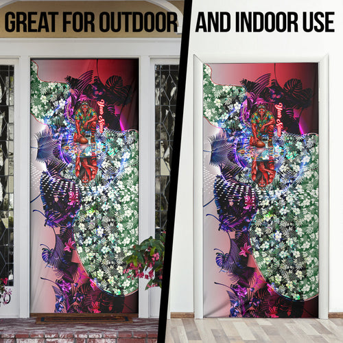 Personalized Essendon Football Bombers Door Cover Tropical Hibiscus Flowers - Pacific Fusion Style