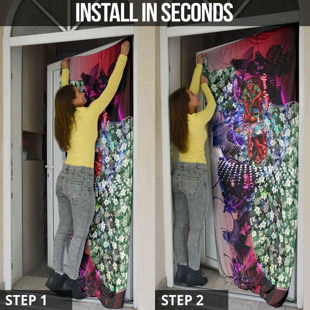 Personalized Essendon Football Bombers Door Cover Tropical Hibiscus Flowers - Pacific Fusion Style