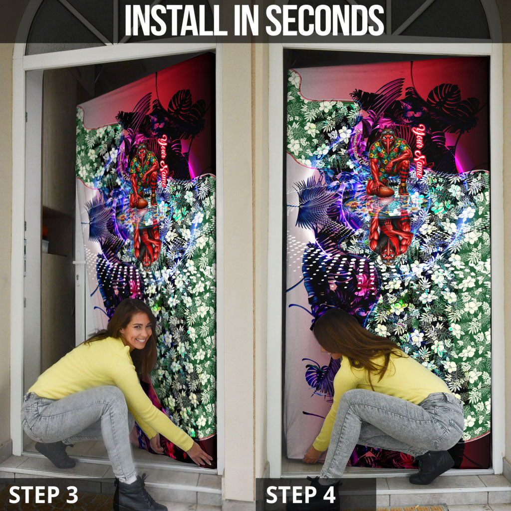 Personalized Essendon Football Bombers Door Cover Tropical Hibiscus Flowers - Pacific Fusion Style