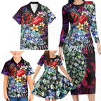 Personalized Essendon Football Bombers Family Matching Long Sleeve Bodycon Dress and Hawaiian Shirt Tropical Hibiscus Flowers - Pacific Fusion Style
