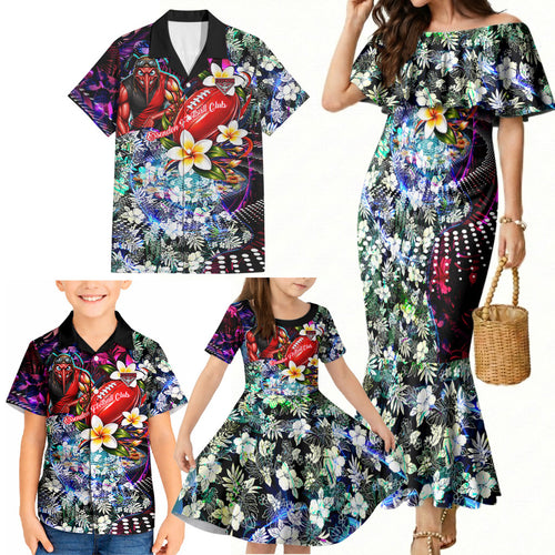 Personalized Essendon Football Bombers Family Matching Mermaid Dress and Hawaiian Shirt Tropical Hibiscus Flowers - Pacific Fusion Style