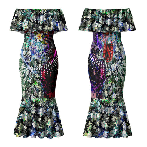 Personalized Essendon Football Bombers Family Matching Mermaid Dress and Hawaiian Shirt Tropical Hibiscus Flowers - Pacific Fusion Style