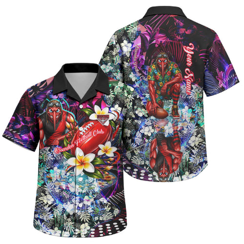 Personalized Essendon Football Bombers Family Matching Mermaid Dress and Hawaiian Shirt Tropical Hibiscus Flowers - Pacific Fusion Style