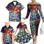 Personalized Essendon Football Bombers Family Matching Off The Shoulder Long Sleeve Dress and Hawaiian Shirt Tropical Hibiscus Flowers - Pacific Fusion Style