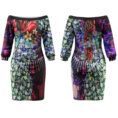 Personalized Essendon Football Bombers Family Matching Off The Shoulder Long Sleeve Dress and Hawaiian Shirt Tropical Hibiscus Flowers - Pacific Fusion Style