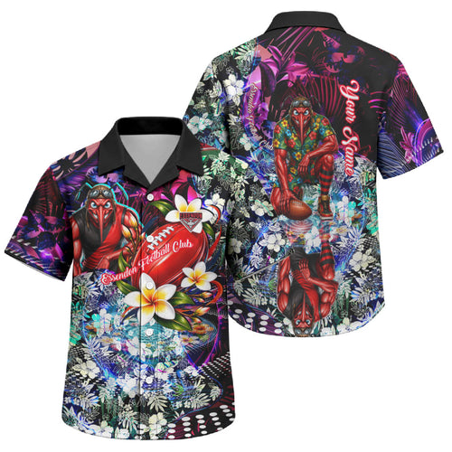 Personalized Essendon Football Bombers Family Matching Off The Shoulder Long Sleeve Dress and Hawaiian Shirt Tropical Hibiscus Flowers - Pacific Fusion Style