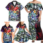 Personalized Essendon Football Bombers Family Matching Off Shoulder Maxi Dress and Hawaiian Shirt Tropical Hibiscus Flowers - Pacific Fusion Style