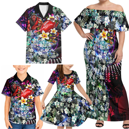 Personalized Essendon Football Bombers Family Matching Off Shoulder Maxi Dress and Hawaiian Shirt Tropical Hibiscus Flowers - Pacific Fusion Style