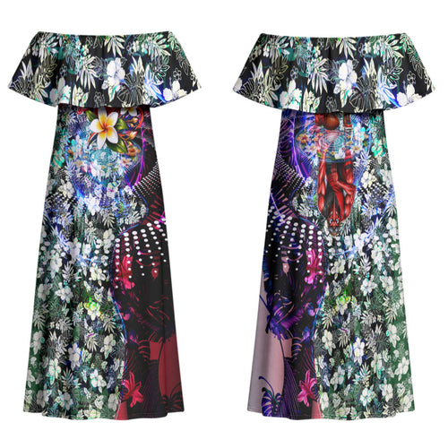 Personalized Essendon Football Bombers Family Matching Off Shoulder Maxi Dress and Hawaiian Shirt Tropical Hibiscus Flowers - Pacific Fusion Style