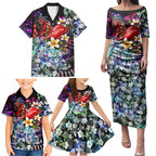 Personalized Essendon Football Bombers Family Matching Puletasi and Hawaiian Shirt Tropical Hibiscus Flowers - Pacific Fusion Style