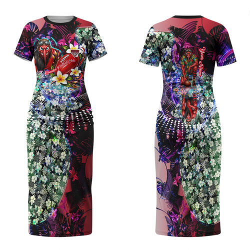 Personalized Essendon Football Bombers Family Matching Short Sleeve Bodycon Dress and Hawaiian Shirt Tropical Hibiscus Flowers - Pacific Fusion Style