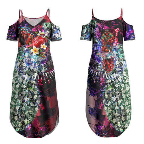 Personalized Essendon Football Bombers Family Matching Summer Maxi Dress and Hawaiian Shirt Tropical Hibiscus Flowers - Pacific Fusion Style