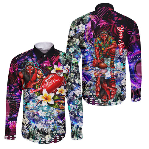 Personalized Essendon Football Bombers Family Matching Summer Maxi Dress and Hawaiian Shirt Tropical Hibiscus Flowers - Pacific Fusion Style
