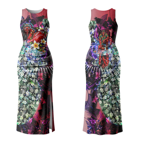 Personalized Essendon Football Bombers Family Matching Tank Maxi Dress and Hawaiian Shirt Tropical Hibiscus Flowers - Pacific Fusion Style