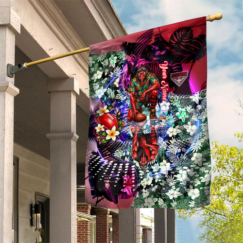 Personalized Essendon Football Bombers Garden Flag Tropical Hibiscus Flowers - Pacific Fusion Style